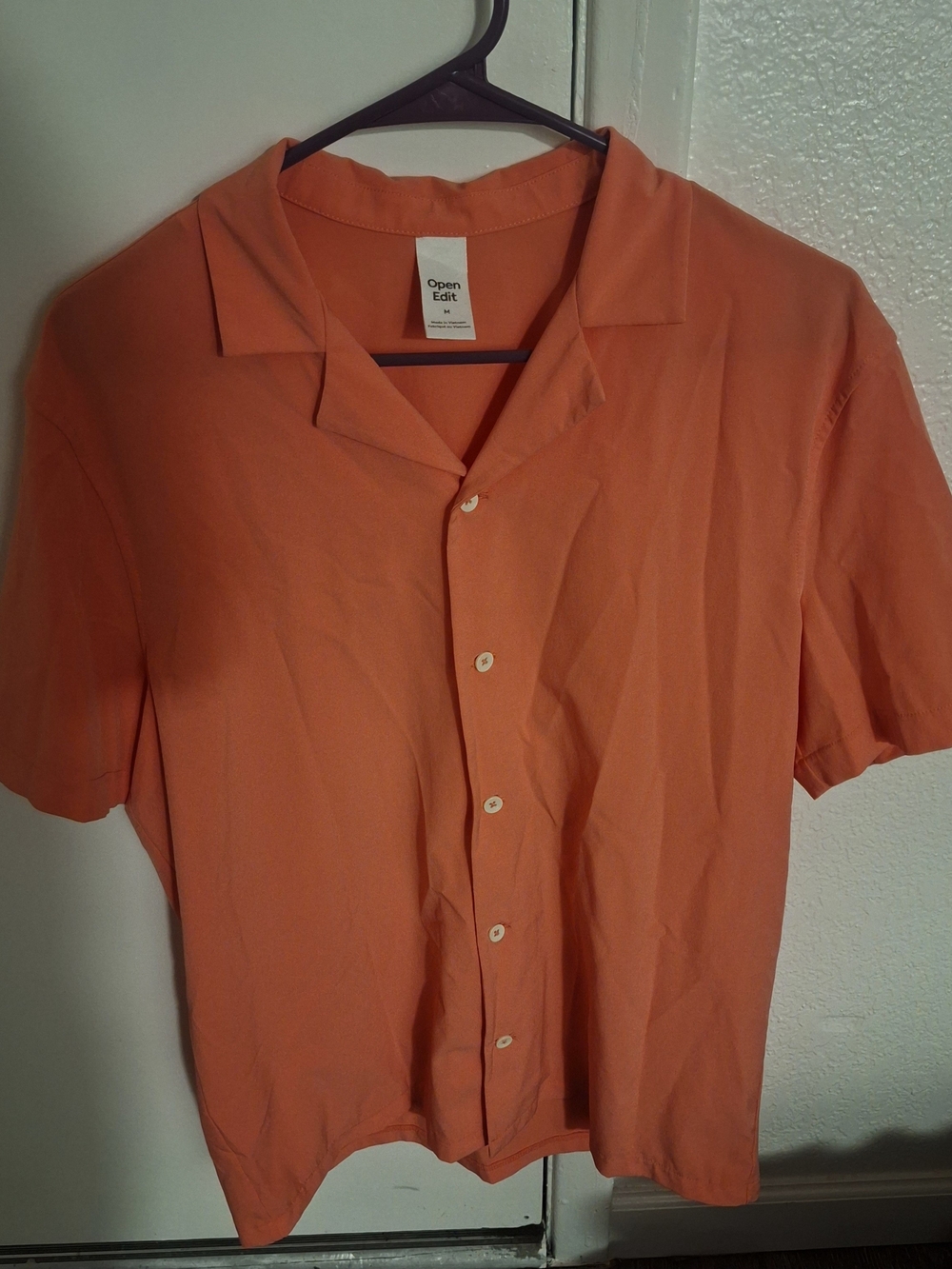 Men’s Open Edit Short-Sleeve Button Shirt - Coral